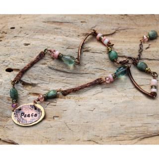 Peace Necklace- Hammered Metal & Gemstones