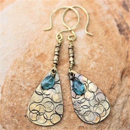 Textured Brass Adventurine Earrings