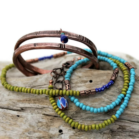 Copper, Turquoise, African Bead Set