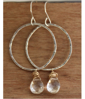 Hoop Crystal Earrings on wood