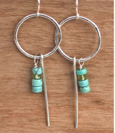 sterling hoop turquoise earrings on wood