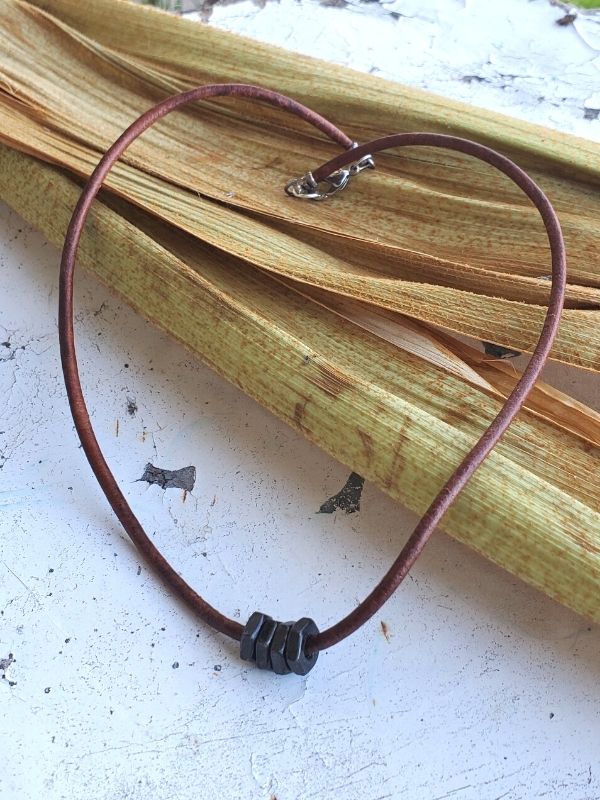 hexnut leather necklace on display