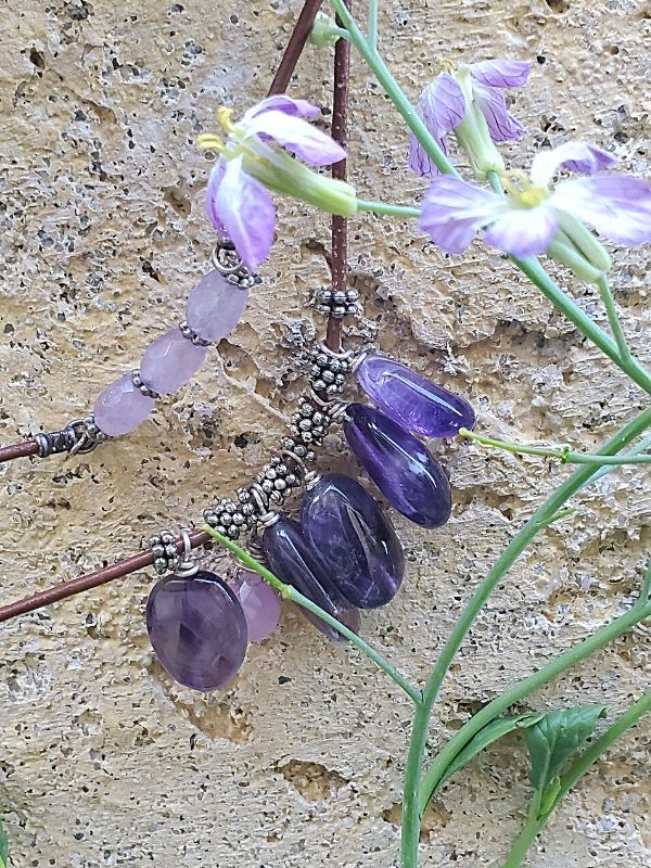 purple gemstone jewelry with purple flower vine