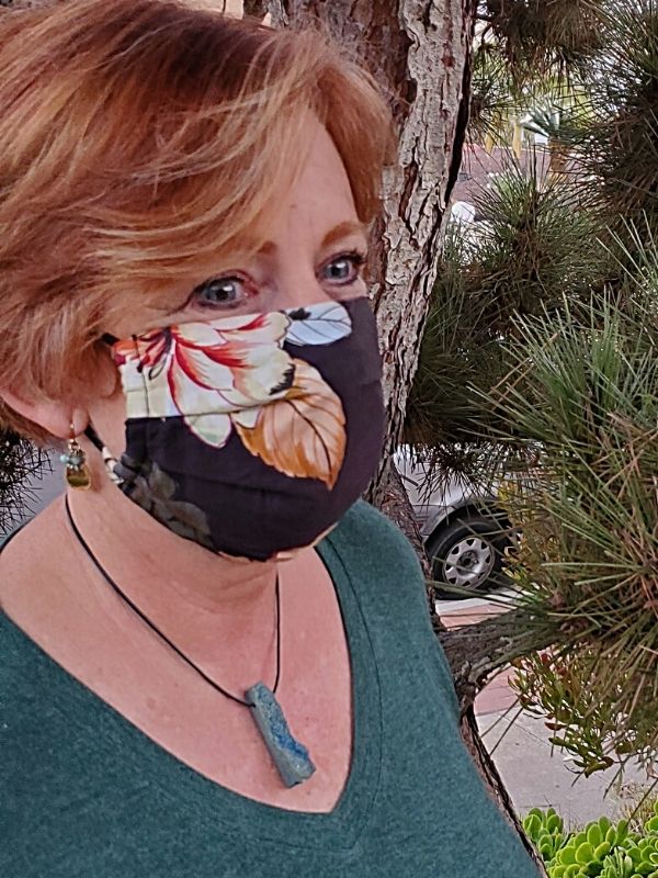 druzy necklace on female with mask