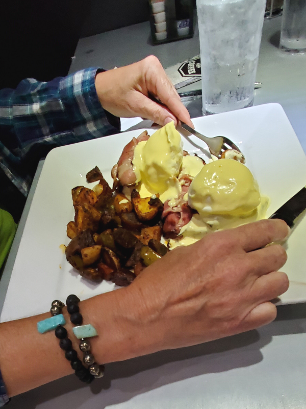 eating brunch with bracelets