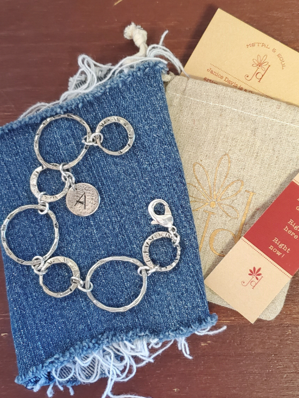 silver chunky chain initial bracelet with gift bag